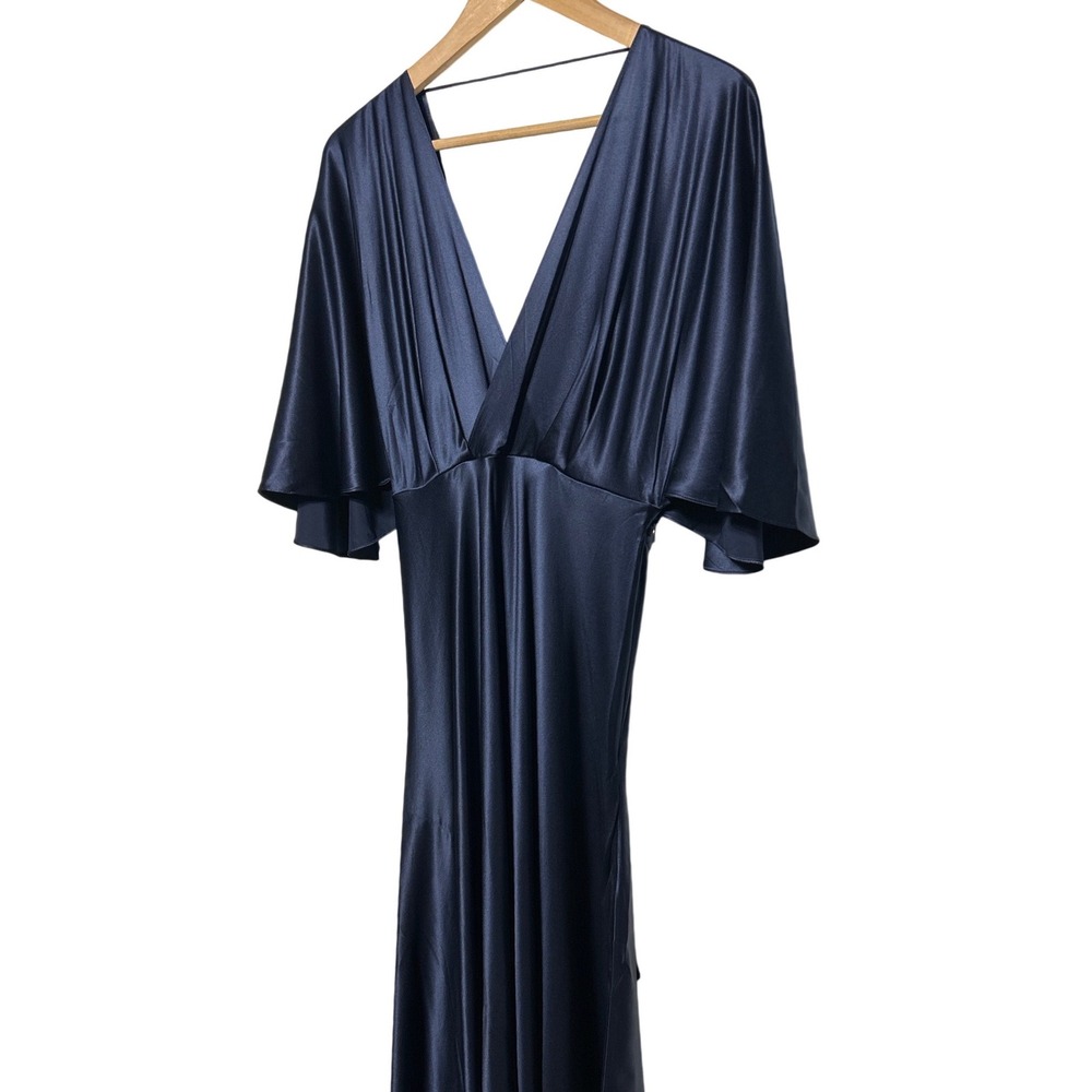 Banana Republic 100% Silk Blue Flutter Sleeve Maxi‎ Gown Size 2 Retail: $350 NWT